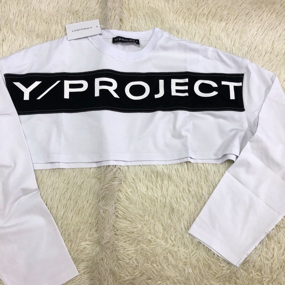 Y/PROJECT Scrunched Logo Long Sleeve Crop Top